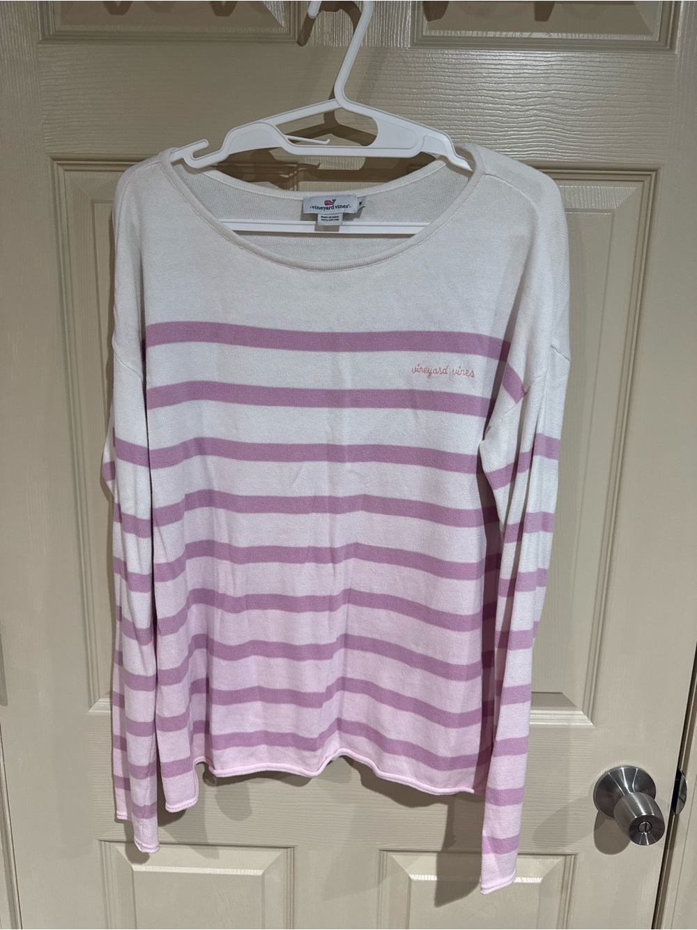 Vineyard Vines Lavender and White Striped Crewneck Ombré Sweater